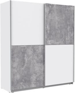 Schwebetürenschrank Wibold 4 weiß Betondekor 170x191x61 cm Schrank ohne Dämpfungsbeschläge