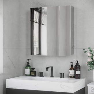 Kleankin Spiegelschrank Badspiegelschrank mit 3 Innenböden Doppeltür (Wandschrank für Badezimmer, 1-St, Hängeschrank) Edelstahl, Silber, 54 x 13 x 60 cm