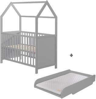 roba Hausbett 60x120 cm FSC zertifiziert,incl. passender Wickelplatte zum Aufsetzen, Baby- & Beistellbett in Hausoptik, taupe, 6-fach verstellbar