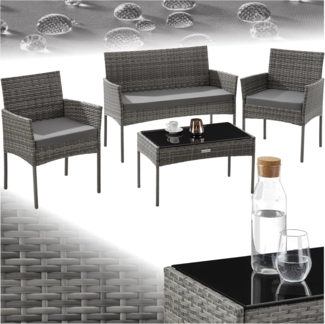 tectake Sitzgruppe Rattan Gartenset, (Set, 4-tlg), Wasserabweisende, abnehmbare und waschbare Polyesterbezüge