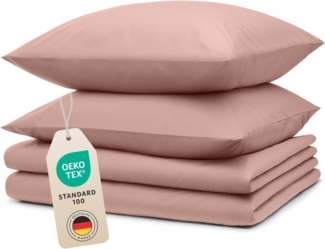 Blumtal Bettwäsche 135x200 4teilig - aus Atmungsaktivem Mikrofaser - 2X Bettbezug 135x200 cm + 2X Kissenbezüge 80x80 cm - Superweiches Bettwäsche-Set, Oeko-Tex Zertifiziert - Rose