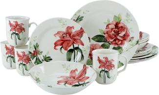 CreaTable 22445 Kombiservice Rosemary für 4 Personen, Steingut, mehrfarbig (1 Set, 16-teilig)