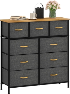 DWVO Kommode mit 9 Schubladen, Schrank aus Stoff mit Griffen, Metallgestell & MDF-Holzplatte, langlebig, für Schlafzimmer & Wohnzimmer,dunkelgrau
