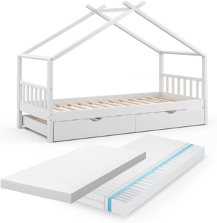 Vitalispa Hausbett Weiß 90x200 cm mit Gästebett und 2 Matratzen, Design