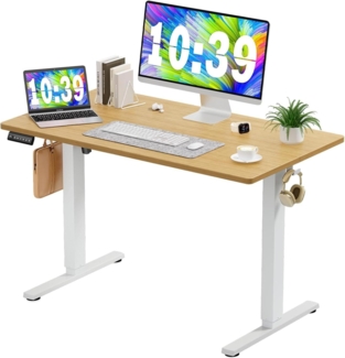 DUMOS Schreibtisch Höhenverstellbar, Ergonomic Elektrischer Schreibtische 120 X 60 cm, Standing Desk, Height Adjustable Tisch, Office Desk Geeignet für Büros, Wohnungen und andere (Holzfarbe)