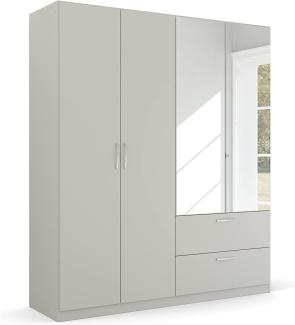 Rauch Möbel Pure by Quadra Spin Schrank Drehtürenschrank, Grau, 4-trg. mit Spiegel, inkl. 2 Kleiderstangen, 2 Einlegeböden, 2 Schubkästen, BxHxT 181 x 210 x 54 cm