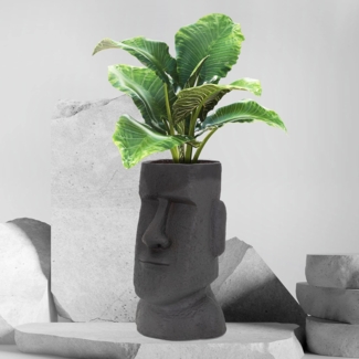 ML-DESIGN Blumentopf Pflanztopf Figur aus Kunstharz - Polyresin Osterinsel Pflanzen Vase, Osterinsel Kopf Anthrazit massiv Übertopf Pflanzer Gartendeko