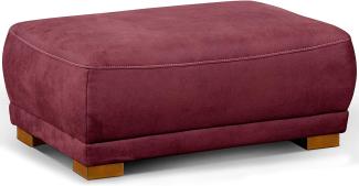 Cavadore Polsterhocker Modeo, Gepolsterter Sitzhocker fürs Wohnzimmer im Landhausstil, Holzfüße, 100 x 40 x 66, Lederoptik, rot