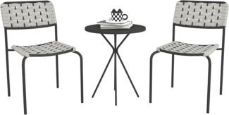 Outsunny Gartenlounge-Set 3-teilig, mit 2 Stapelbare Stühle, Tisch, (wetterfest Balkonmöbel für 2 Personen, 3-tlg, Polyrattan Gartenmöbel Set), für Garten, Terrasse Balkon, Grau