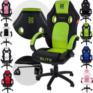 ELITE Gaming Stuhl MG100 EXODUS - Ergonomischer Bürostuhl - Schreibtischstuhl - Chefsessel - Sessel - Racing Gaming-Stuhl - Gamingstuhl - Drehstuhl - Chair - Kunstleder Sportsitz (Schwarz/Neongrün)