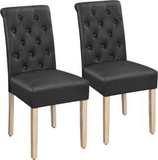 Yaheetech Esszimmerstühle 2er Set Küchenstuhl Polsterstuhl mit hoher Rückenlehne, Beine aus Massivholz, gepolsterte Sitzfläche aus Kunstleder, Dunkelgrau