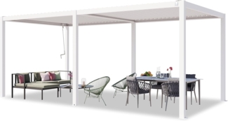 PRIMEYARD Pergola 3x6 m Aluminium-Pfosten mit Lamellendach aus Stahl weiße Terrassenüberdachung