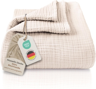 Laynenburg Tagesdecke Premium Musselin Tagesdecke 100% Baumwolle extraweich Sofa-Decke, Wohndecke als Sommerdecke, Bett-Überwurf, Couch-Überwurf, Sofa-Decke