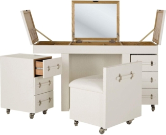 Kare Design Schreibtisch Diva Croco, Weiß, Schminkkombination, Kroko-Optik, 4-teilig, Elegant, Kosmetik, Schmuckaufbewahrung, ausklappbarer Spiegel, Beauty, Schlafzimmer, 80 x 138 x 51 cm (H/B/T)