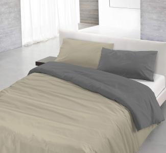 Italian Bed Linen Natural Color Doubleface Bettbezug, 100% Baumwolle, Turteltaube/Rauch, Doppelte