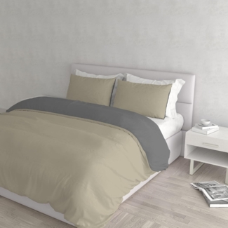 Italian Bed Linen Natural Color Doubleface Bettbezug, 100% Baumwolle, Turteltaube/Rauch, Doppelte