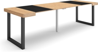 Skraut Home | Ausziehbarertisch | Multifunktionaler ausziehbarer | 260 | Für 12 Gäste | Massivholz Beine | Moderner Stil | Eiche Schwarz