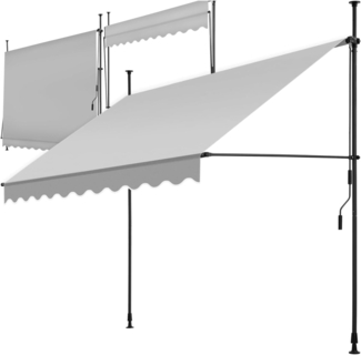 tectake® Klemmmarkise mit Handkurbel, Balkon Markise ohne Bohren, Markise höhenverstellbar, UV-beständig, wasserabweisend, Terrassenüberdachung, Sonnenschutz Terrasse & Balkon, Breite 250 cm -hellgrau