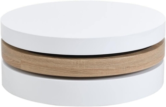 Vente-unique - Couchtisch rund - drehbar - 1 Ablagefach - MDF - Weiß & Holzfarben hell - JANITA