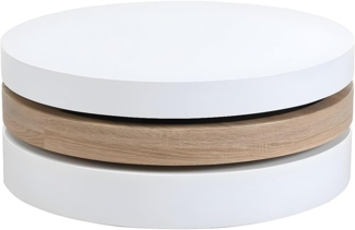 Vente-unique - Couchtisch rund - drehbar - 1 Ablagefach - MDF - Weiß & Holzfarben hell - JANITA