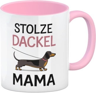 speecheese Tasse Stolze Dackel Mama Dackel an der Leine Kaffeebecher in rosa