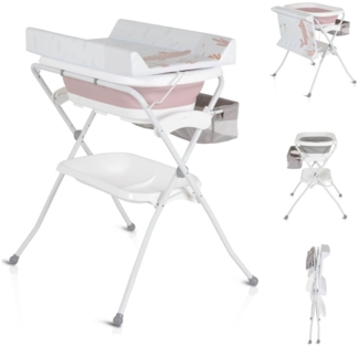 Cangaroo Babywanne Wickeltisch Como 2 in 1 faltbar, Wickelauflage, Zubehörfach rosa