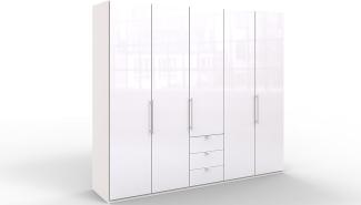 WIEMANN Loft Kleiderschrank, Schlafzimmerschrank, Gleittürenschrank, Drehtürenschrank, mit Schubladen, Glas, weiß, B/H/T 250 x 216 x 58 cm