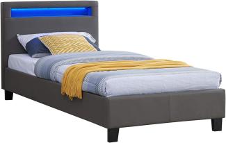 CARO-Möbel Polsterbett Mandalay mit LED Beleuchtung Einzelbett Lederbett 90x200 cm mit Lattenrahmen, Lederimitat in grau