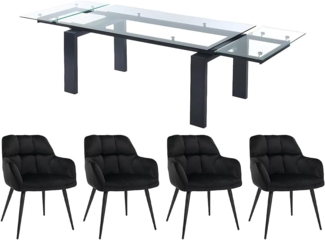 Vente-unique - Set Tisch LUBANA + 4 Stühle PEGA - Transparent & Schwarz