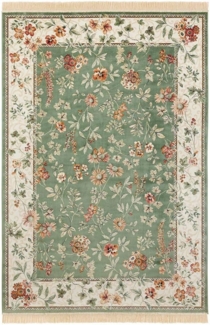 Orientalischer Samt-Teppich Fransen Oriental Flowers Grün - 95x140x0,5cm