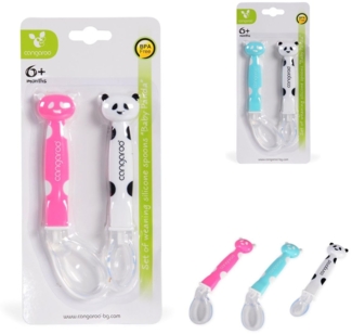 Moni 2 Stück Babylöffel Panda F1607 Silikon, PP, ab 6 Monate, langer Griff rosa