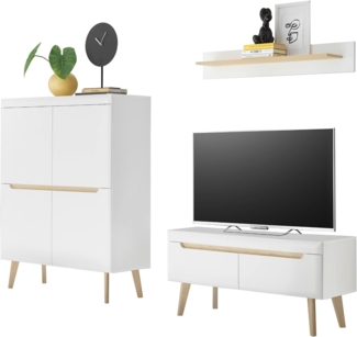 Wohnwand Isgard in weiß und Eiche 3-teilig 234 cm