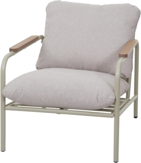 Aluminium-Gartensessel HWC-O11, Outdoor Stuhl Gartenstuhl, Olefin Stoff/Textil (205 g/m²) ~ hellgrün Polster beige