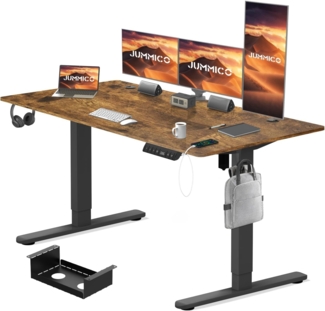 JUMMICO Elektrisch Höhenverstellbarer Schreibtisch 160x80 cm mit Ladestation, Höhenverstellbarer Computertisch mit Kabelmanagement, Ergonomischer Sitz-Steh-Schreibtisch Höhenverstellbarer Tisch, Braun