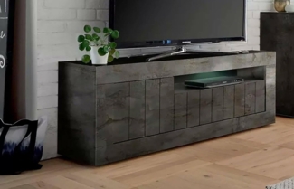 Dmora - Fernsehschrank Braies, Ständer für Wohnzimmerfernseher, Niedriges Wohnzimmer-Sideboard, TV-Ständerbasis, Made in Italy, 138x42 h56 cm, Schiefer