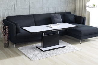 Mazzoni Couchtisch Aston Weiß-Schwarz Hochglanz höhenverstellbar ausziehbar 120 - 200 cm, Funktionstisch, Wohnzimmertisch, Tisch, Esstisch, Sofatisch