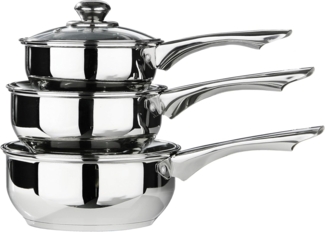 Premier Housewares 3er Set Pan, Spiegelglanzpolierter Edelstahl, Glasdeckel