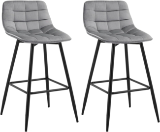 2er-Set Designer Barstuhl mit Fußstütze Samt, Metallbeine Elif hellgrau