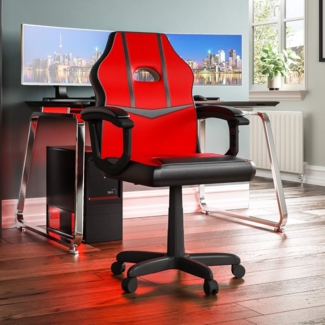 Vida Designs Racing Comet Gaming-Computer-Stuhl, rot/schwarz, Bürostuhl, Verstellbarer, drehbarer Lehnstuhl, Polyurethan-Kunstleder, 101 x 58 x 55 cm
