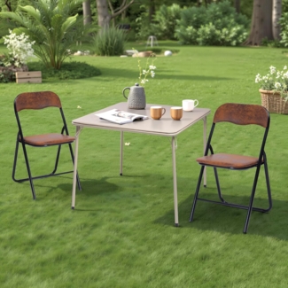 FurnitureR Klapptisch, klappbarer Campingtisch aus Metall/PVC, klappbarer Balkontisch, Gartentisch für Picknick, Camping und Outdoor Strand, 86 x 86 x 71 cm, Kamel