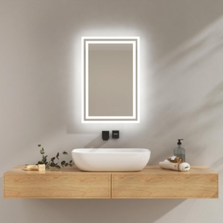 EMKE Badezimmerspiegel mit LED-Licht, 40x60 cm, Anti-Beschlag, Badezimmerspiegel, 2 Farbtemperaturen (warmweiß/kaltweiß), Hebelschalter, horizontal/vertikal, LED-Spiegel, IP44.