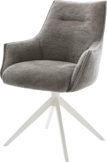 Drehstuhl Alja-Flex mit Armlehnen Bouclé Soft Schlamm Kreuzgestell breit Weiß 360° drehbar Wippfunktion Taschenfederkern