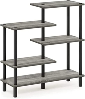 Furinno Akzent-Deko-Regal mit unterschiedlichen Ebenen, holz, Französische Eiche Grau/Schwarz, 29. 49 x 80 x 82. 5 cm