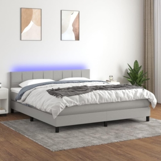 vidaXL Boxspringbett mit Matratze & LED Hellgrau 160x200 cm Stoff 3133165