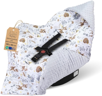 Einschlagdecke Babyschale Decke Kinderwagen 90x90 cm - universal Baby Babydecke für Buggy Autositz Winter Baumwolle Minky Hirsch Hellgrau