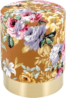Baroni Home Zylindrischer Sitzsack aus Samt mit Goldener Basis, Bunte Blumen Cognac, 35 x 35 x 42 cm