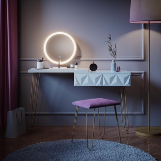 Vicco Schminktisch Weiß 120 cm mit LED Beleuchtung und Hocker, Bella