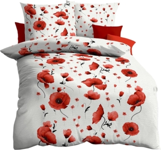 Kaeppel Baumwoll Seersucker Bettwäsche Scarlett Poppies 155x220 + 80x80 cm Rot