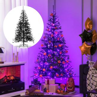 COSTWAY 183cm Künstlicher Weihnachtsbaum beleuchtet, 250 LED-Leuchten in Lila, Tannenbaum Schwarz für Halloween und Weihnachten, Dekobaum mit 791 PVC-Spitzen, Schmuck & Metallst?nder