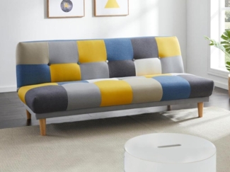 Vente-unique - Schlafsofa Klappsofa 3-Sitzer - Stoff - Patchwork Grau, Blau & Gelb - MARDAG